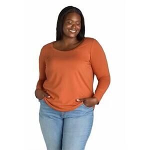 TERRA & SKY WOMEN'S RUST LONG SLEEVE TSHIRT SCOOP NECKLINE NWT